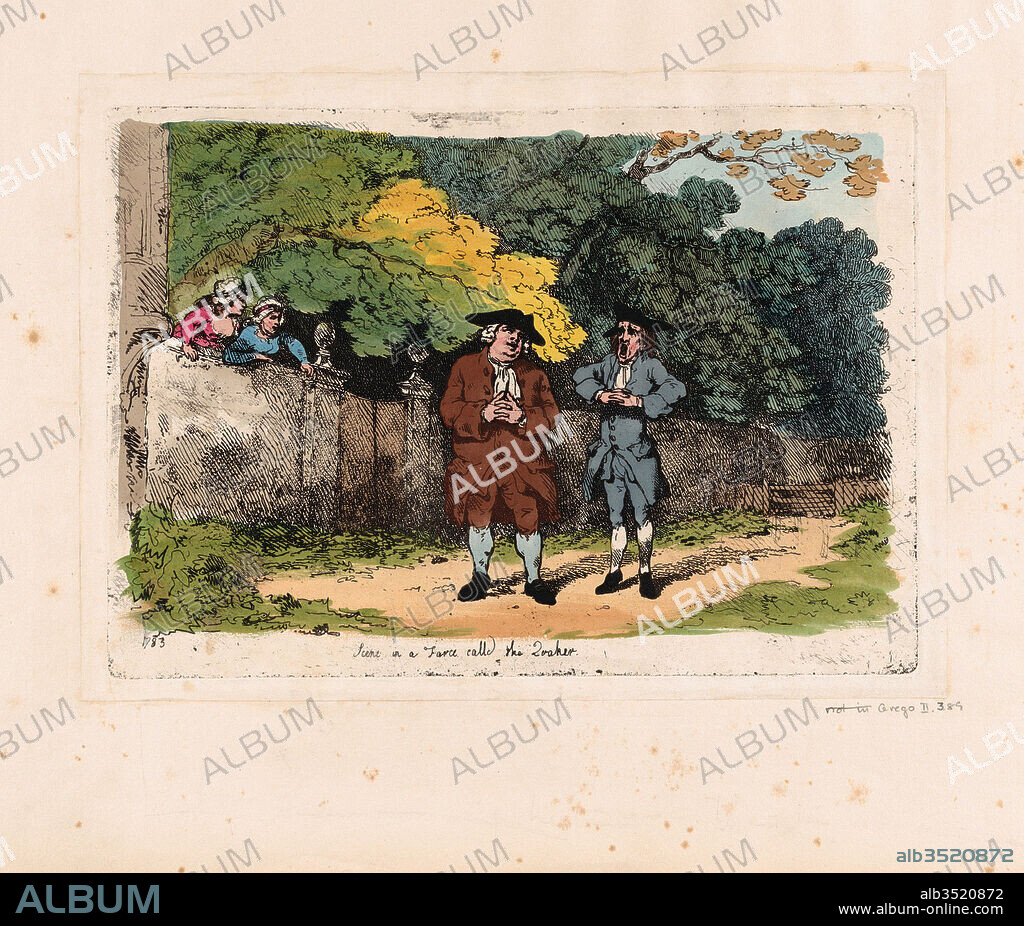 Drawings and Prints, Print, Scene in a Farce called The Quaker, Subject, Artist, Subject, William Parsons, Thomas Rowlandson, John Bannister, British, 1735–1795 London, British, London 1757–1827 London, British, London 1760–1836 London, Parsons, William, Rowlandson, Thomas, Bannister, John, 1735, 1757, 1760.