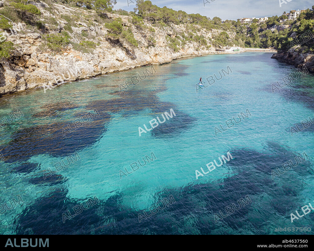 paddle surf in Cala pi, Llucmajor, Mallorca, Balearic Islands, Spain.