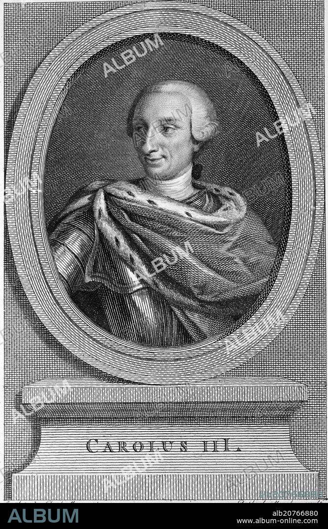 RAFFAELLO SANZIO MORGHEN. CARLOS III (176-1788) REY DE ESPAÑA - GRABADO DEL SIGLO XVIII A PARTIR DE UNA PINTURA DE RAFAEL MENGS.