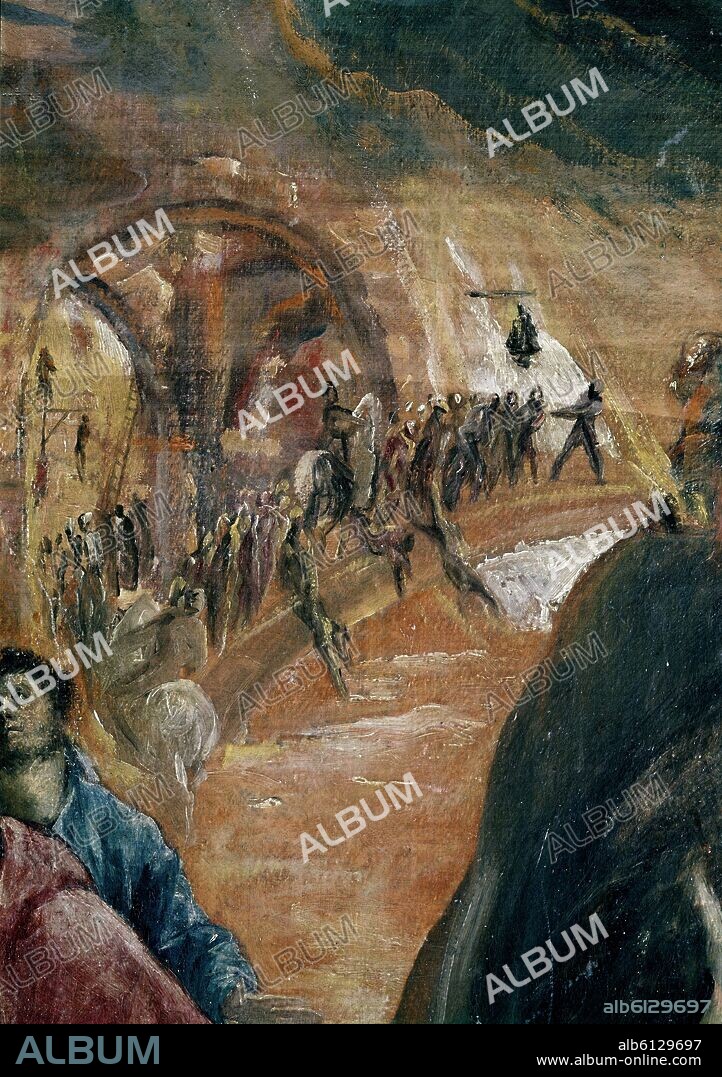 EL GRECO. EL SUEÑO DE FELIPE II O LA ADORACION DEL NOMBRE DE JESUS O LA SANTA LIGA - DETALLE DEL PURGATORIO - 1579 - MANIERISMO ESPAÑOL - O/L - Conj nº 1222.
