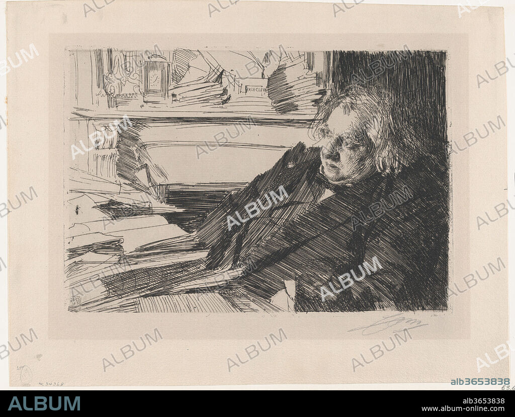 Ernest Renan. Artist: Anders Zorn (Swedish, Mora 1860-1920 Mora). Dimensions: Plate: 8 15/16 × 13 3/8 in. (22.7 × 34 cm)
Sheet: 12 3/4 × 16 7/8 in. (32.4 × 42.9 cm). Sitter: Ernest Renan (French, Trèguier 1823-1892 Paris). Date: 1892.