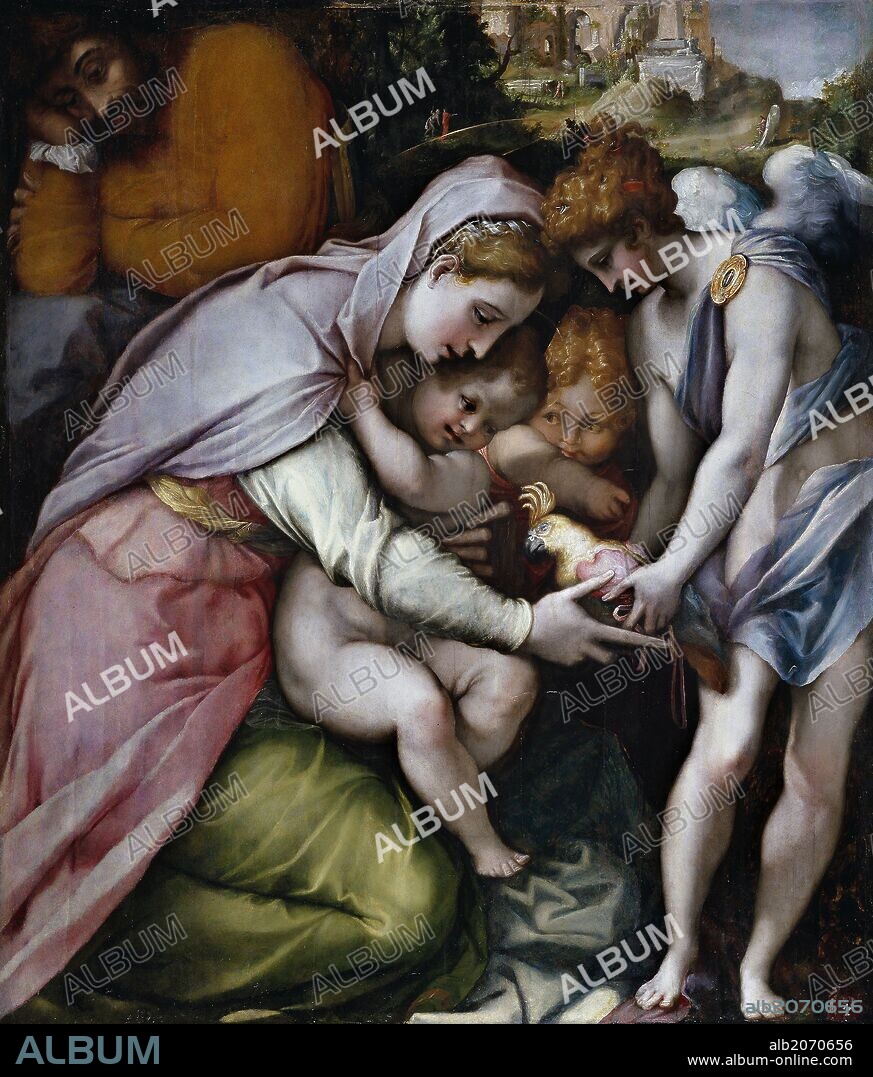 FRANCESCO SALVIATI. Francesco Rossi / 'La Virgen, el Niño y dos ángeles', Hacia 1543, Escuela Italiana, Óleo sobre Tabla, 114 cm x 99 cm, P00477.