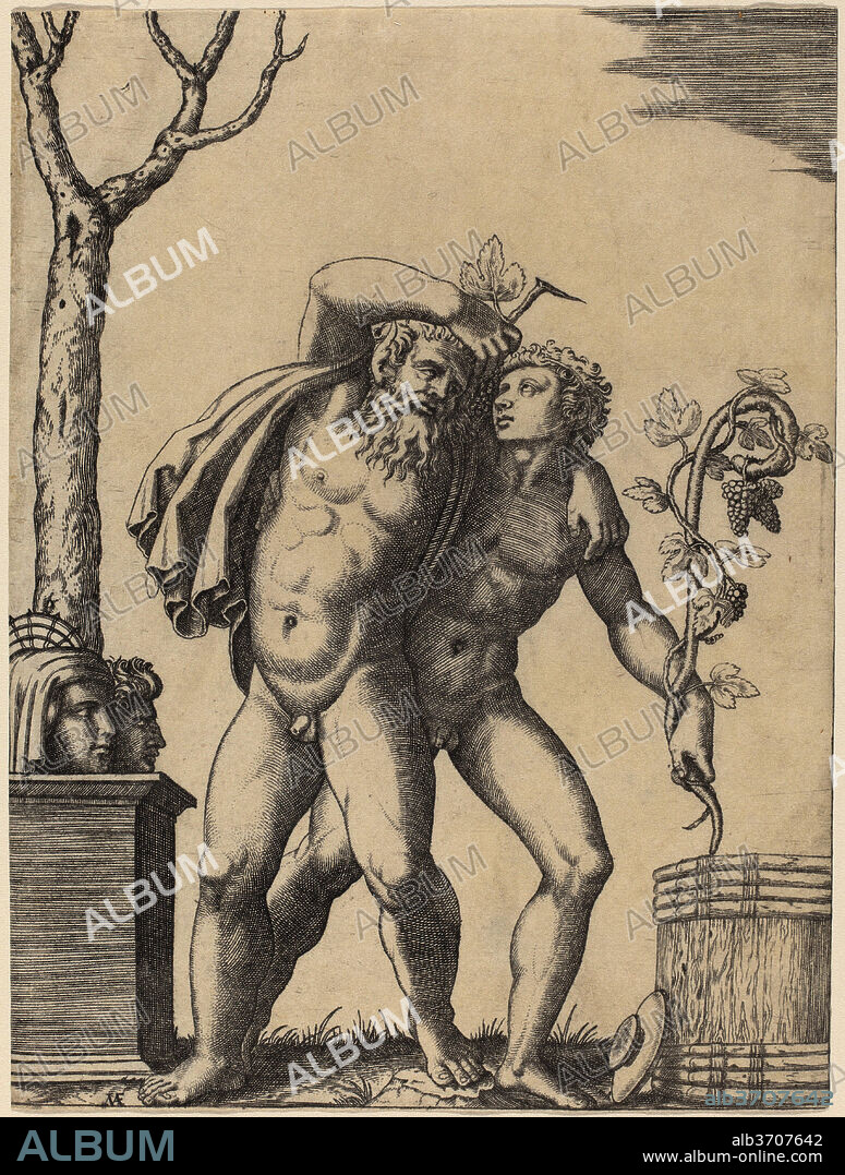 MARCANTONIO RAIMONDI POSSIBLY AFTER RAPHAEL POSSIBLY AFTER GIULIO ROMANO. A Young and an Old Bacchant. Medium: engraving.