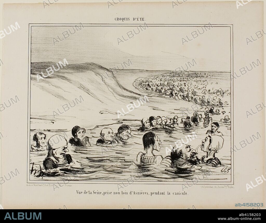 HONORé-VICTORIN DAUMIER. View of the Seine near Asnières during the dog days, plate 2 from Croquis D'été. Honoré Victorin Daumier; French, 1808-1879. Date: 1854. Dimensions: 196 × 254 mm (image); 262 × 328 mm (sheet). Lithograph in black on white wove paper. Origin: France.