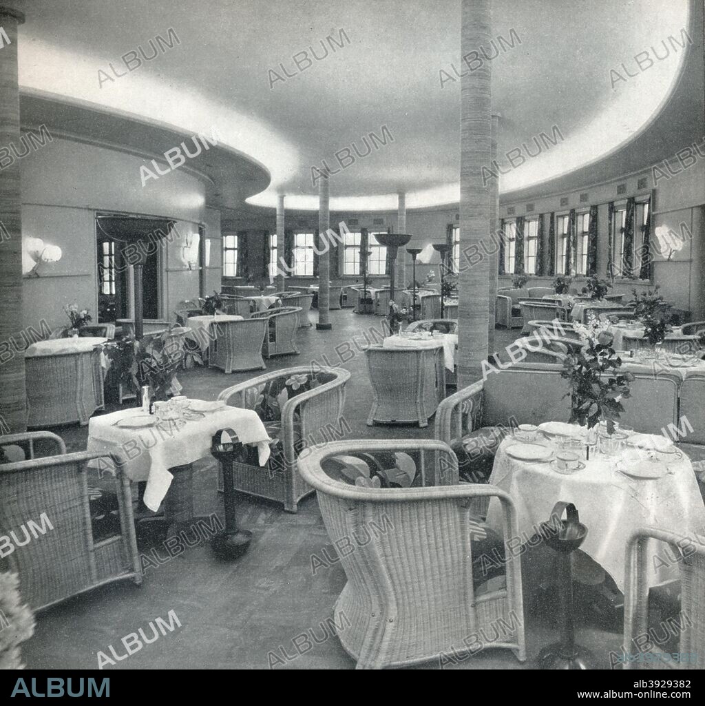 'The Tea Longe of the Conte Di Savoia', 1933. The SS Conte di Savoia (Count of Savoy) was an Italian ocean liner built in 1932. From The Studio Volume 105. [The Offices of the Studio Ltd., London, 1933].