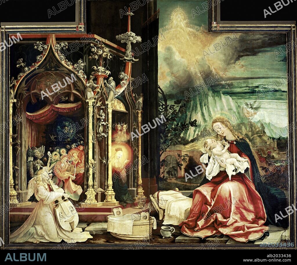 MATTHIAS GRÜNEWALD. Matthias Grünewald / 'Altar de Inssenheim: Natividad y Concierto de ángeles', 1515.
