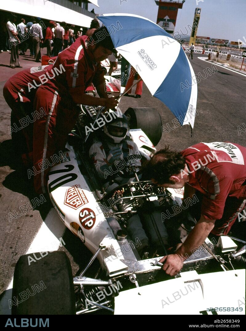 Jean-Pierre Beltoise in a BRM P160 in the pits, finished 11th at the French GP at Ricard-Castellet circuit, France, 1 July 1973.