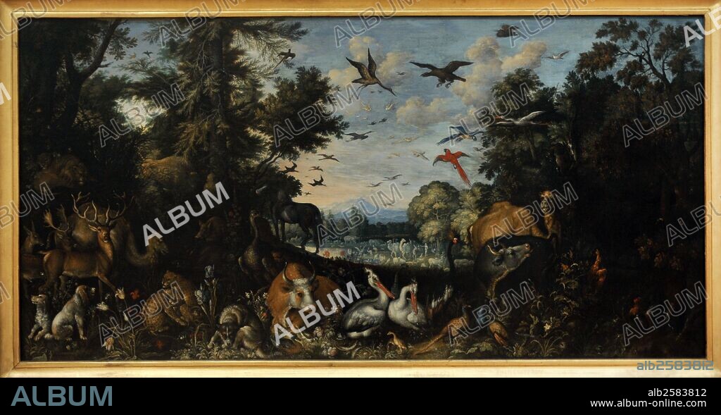 ARTE BARROCO. PAISES BAJOS. ROELANT SAVERY (1576-1639). Pintor barroco neerlandés. Edad de Oro pintura neerlandesa. "EL JARDIN DEL EDEN", 1618. Galería Nacional de Praga (Sternberg Palace). República Checa.