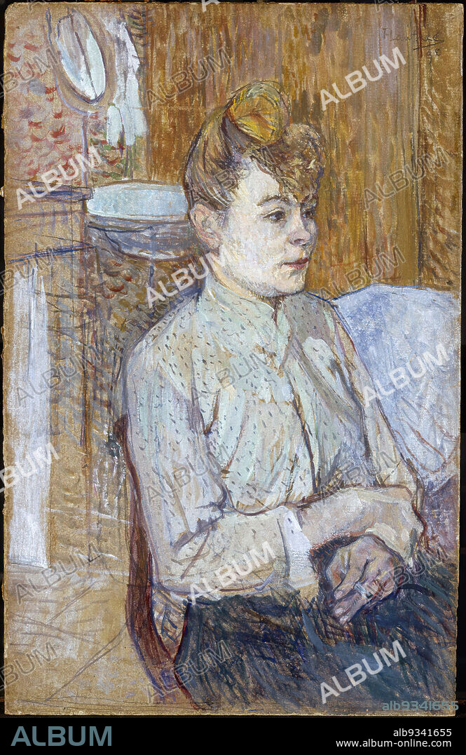 Woman Smoking a Cigarette, Henri de Toulouse-Lautrec, French, 1864-1901, Oil paint, opaque watercolor, and graphite over charcoal on commercial paper board, France, 1890, 18 1/2 x 11 3/4 in., 47 x 29.8 cm, Belle Époque, Charcoal, Cigarette, demi-monde, France, French, Smoke, Smoking, Watercolor, Woman.