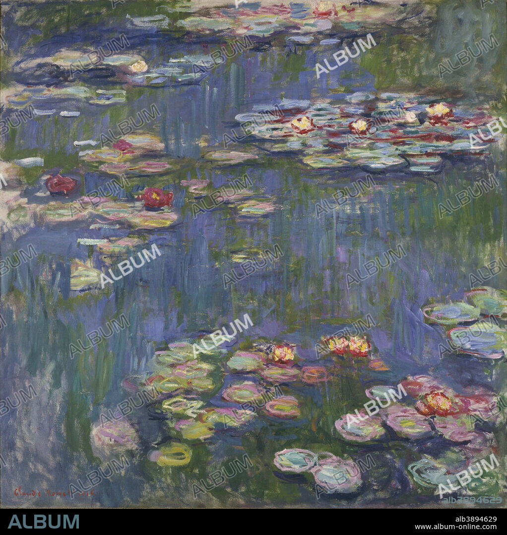 CLAUDE MONET. Water Lilies. Date/Period: 1916. Painting. Oil on canvas Oil on canvas. Height: 2,005 mm (78.93 in); Width: 2,010 mm (79.13 in).