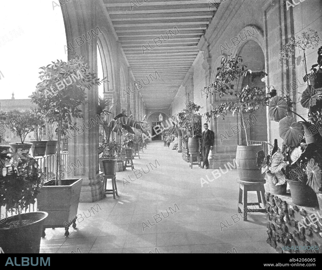 Gallery of the School of La Paz (Vizcainas), Mexico City, Mexico, c1900. The Colegio de San Ignacio de Loyola Vizcaínas was established in the mid 18th century for the education of orphaned girls and widows. From Scenic Marvels of the New World edited by Prof. Geo.R. Cromwell. [C.N.Greig & Co., c1900].