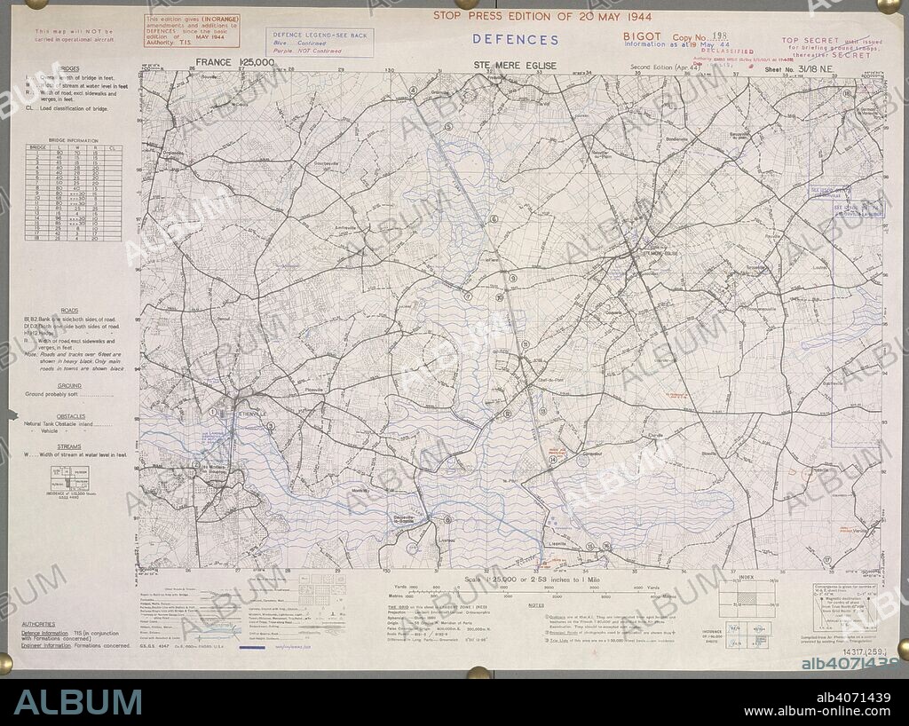 Ste. Mere Eglise. Sainte-MÃ¨re-Ã‰glise, France. A map of the Second World War. In the early morning of 6 June 1944 mixed units of the U.S. 82nd Airborne and U.S. 101st Airborne Divisions occupied the town in Operation Boston, giving it the claim to be one of the first towns liberated in the invasion.  . France 1:25,000 Defences, Bigot. [London] : War Office, 1944. Source: Maps 14317.(259.) 31/18 NE.