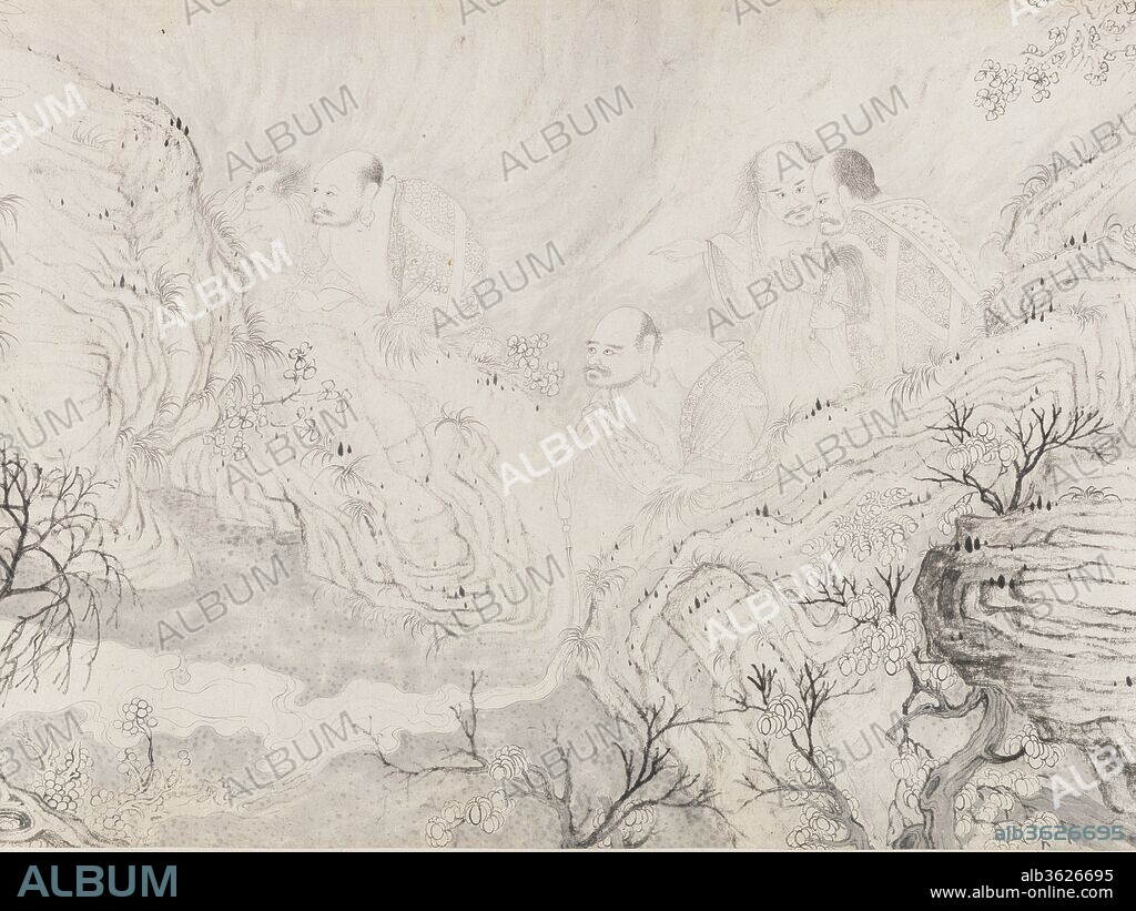 The Sixteen Luohans. Artist: Shitao (Zhu Ruoji) (Chinese, 1642-1707). Culture: China. Dimensions: Image: 18 1/4 x 235 3/4 in. (46.4 x 598.8 cm)
Overall with mounting: 22 5/16 x 895 in. (56.7 x 2273.3 cm). Date: dated 1667.
Shitao, born Zhu Ruoji, a scion of the Ming imperial family, escaped death in his youth by taking refuge in the Buddhist priesthood. In 1662 he became a disciple of the powerful Chan (Zen) master Lü'an Benyue (d. 1676). In the late 1660s and 1670s, while living in seclusion in temples around Xuancheng, Anhui Province, he taught himself to paint. 
In The Sixteen Luohans, Shitao's earliest major extant work, the young painter, then twenty-five, drew what are possibly the most effective figures since the Yuan period (1279-1368). A rare religious subject for Shitao, known for his visionary landscapes, the scroll depicts the sixteen guardian luohans (saints) ordered by the Buddha to live in the mountains and protect the Buddhist law until the coming of the future Buddha. 
Stylistically, the immediate sources for Shitao's figures were late Ming painters, such as Ding Yunpeng (1547-ca. 1621) and Wu Bin (act. ca. 1583-1626). Unlike Wu Bin's luohans, which seem to be merely grotesque caricatures, Shitao's are carefully observed, showing such thoroughly human qualities as humor and curiosity.