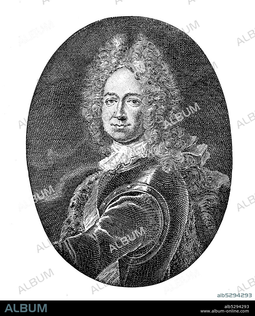 Friedrich Wilhelm von Grumbkow, October 4, 1678 - March 18, 1739, was a Prussian field marshal and statesman  /  Friedrich Wilhelm von Grumbkow, 4. Oktober 1678 - 18. März 1739, war ein preußischer Generalfeldmarschall und Staatsmann, Historisch, historical, digital improved reproduction of an original from the 19th century / digitale Reproduktion einer Originalvorlage aus dem 19. Jahrhundert,.