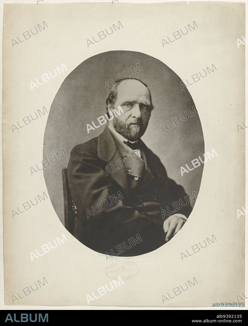 Portrait of Louis-Alphonse Poitevin, anonymous, printer: Alphonse-Louis Poitevin (mentioned on object), 1860 - 1865, paper, cardboard, carbon print, height 228 mm × width 178 mmheight 330 mm × width 266 mm.