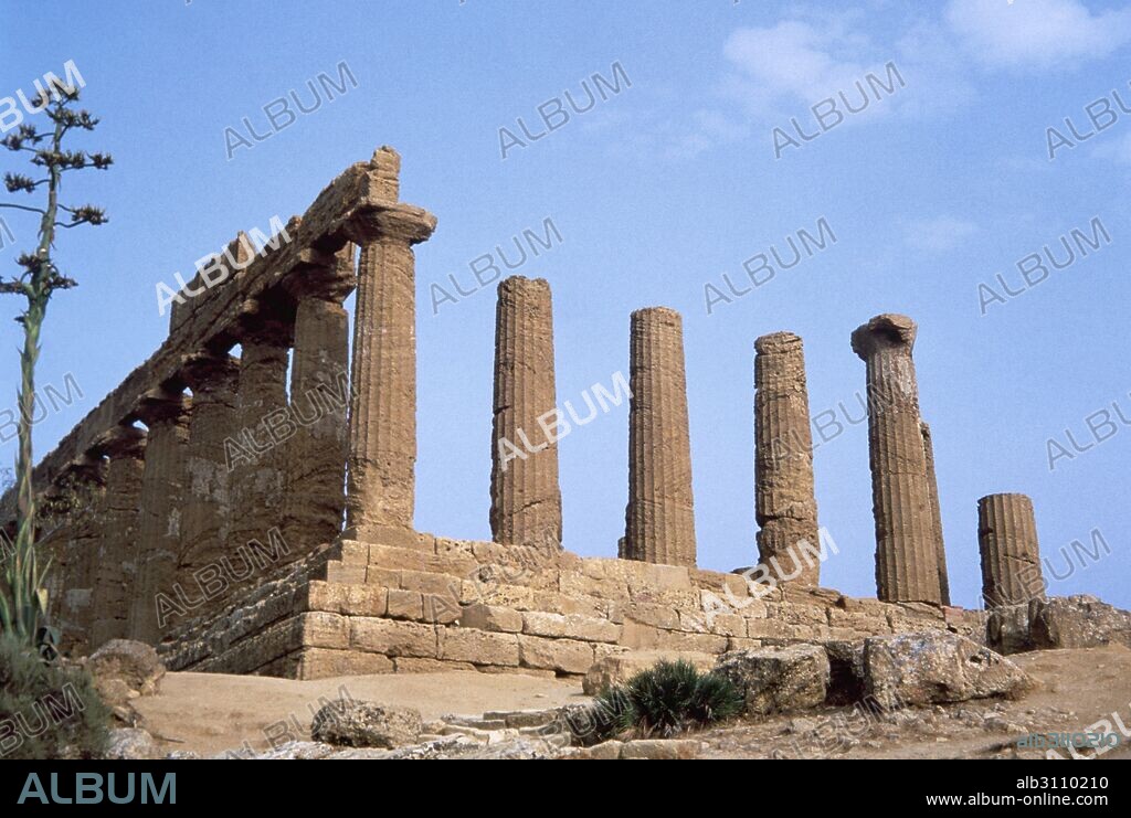 Italy. Sicily. Agrigento. Valley of the Temples. Temple of Juno Lacinia. 450 BC. Doric style. Overview. UNESCO World Heritage Site.