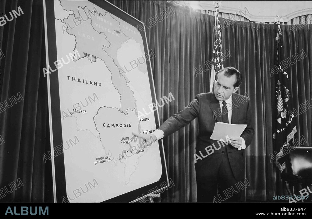 Richard Nixon (1913 - 1994) president of the United States, serving from 1969 to 1974. A member of the Republican Party, Nixon previously served as the 36th vice president from 1953 to 1961, he became the only president to resign from the office, following the Watergate scandal.