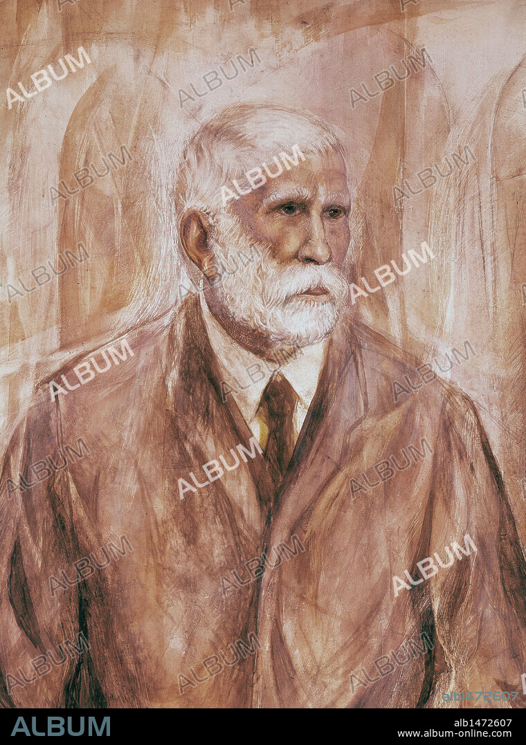 Antoni Gaudi_ i Cornet (1852Ð 1926). Was a Spanish Catalan architect and figurehead of Catalan Modernism. Portrait by Domingo. Illustrious Catalans Gallery. Barcelona. Catalonia. Spain.