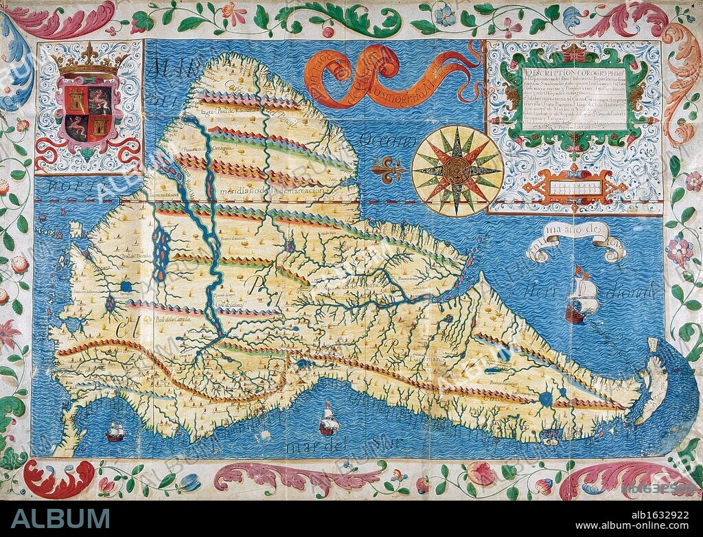 MAPA DE AMERICA DEL SUR realizado en 1618 por Lucas de Quirós. Biblioteca del Palacio Real. PATRIMONIO NACIONAL. Madrid. España.