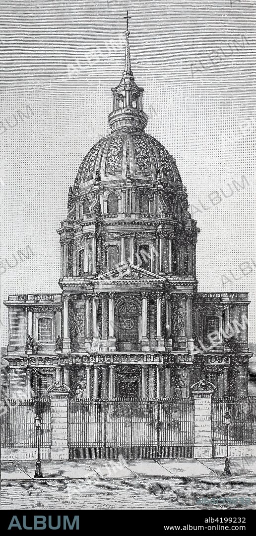 Invalidendom, Paris, Frankreich, Les Invalides, commonly known as Hotel national des Invalides, The National Residence of the Invalids, a complex of buildings in the 7th arrondissement of Paris, France, digital improved reproduction of an original print from the year 1895.