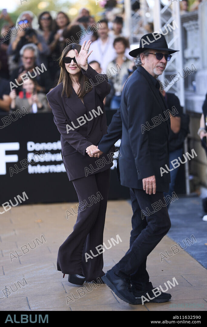 Monica Bellucci, Tim Burton arrives at Maria Cristina Hotel during 72nd San Sebastian International Film Festival on September 25, 2024 in Donostia / San Sebastian, Spain.