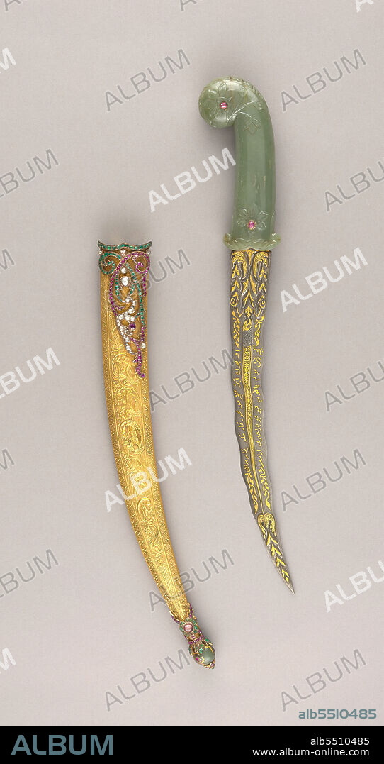 Dagger (Khanjar) with Scabbard, Dahestan, 18th/19th century Blade, Iranian, dated 1128 Hejira (A.D. 1715).