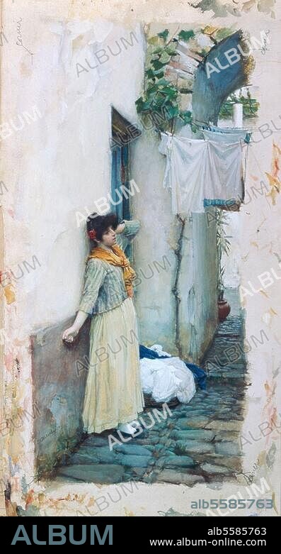 JOHN WILLIAM WATERHOUSE. Waterhouse, John William 1849-1917. "Resting". Watercolour heightened with bodycolour, 37 × 18cm. No date. London, Sotheby's. Lot 28, 20/03/79.