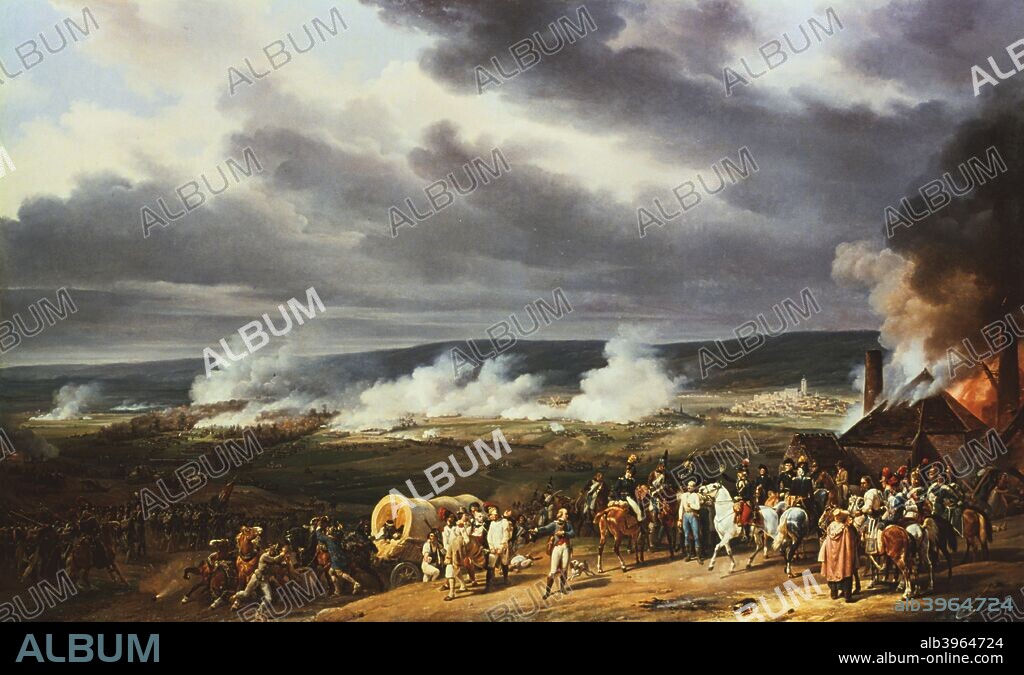 'The Battle of Jemappes', 1792, (1821). The Austrian army was in winter quarters near Jemappes, in the Austrian Netherlands (Belgium) when attacked by the French on 6 November. Outnumbered by more than three to one, the 13,000 Austrians were beaten by General Dumouriez's 45,000 Frenchmen. A boost for the fledgling republic, the revolutionary forces went on to capture Brussels. Part of the collection at The National Gallery, London.