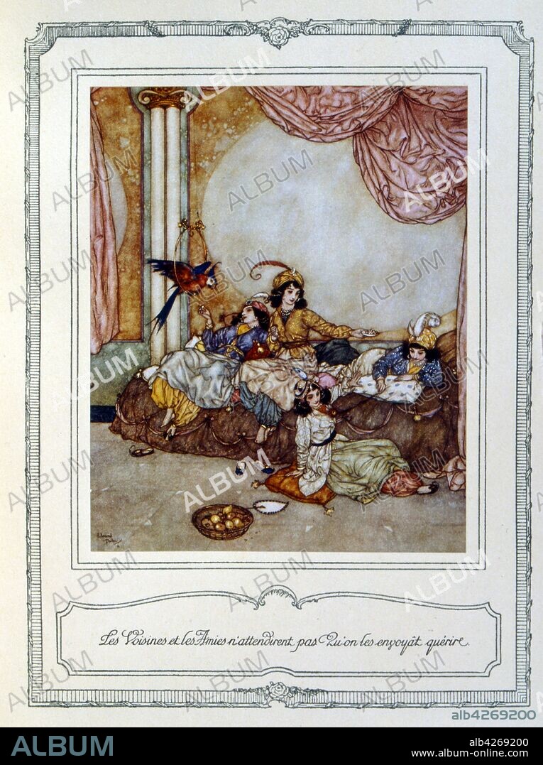 Beauty and the Beast (1910) by Edmund Dulac (1882 – 1953), French-born, British naturalised magazine illustrator, book illustrator.