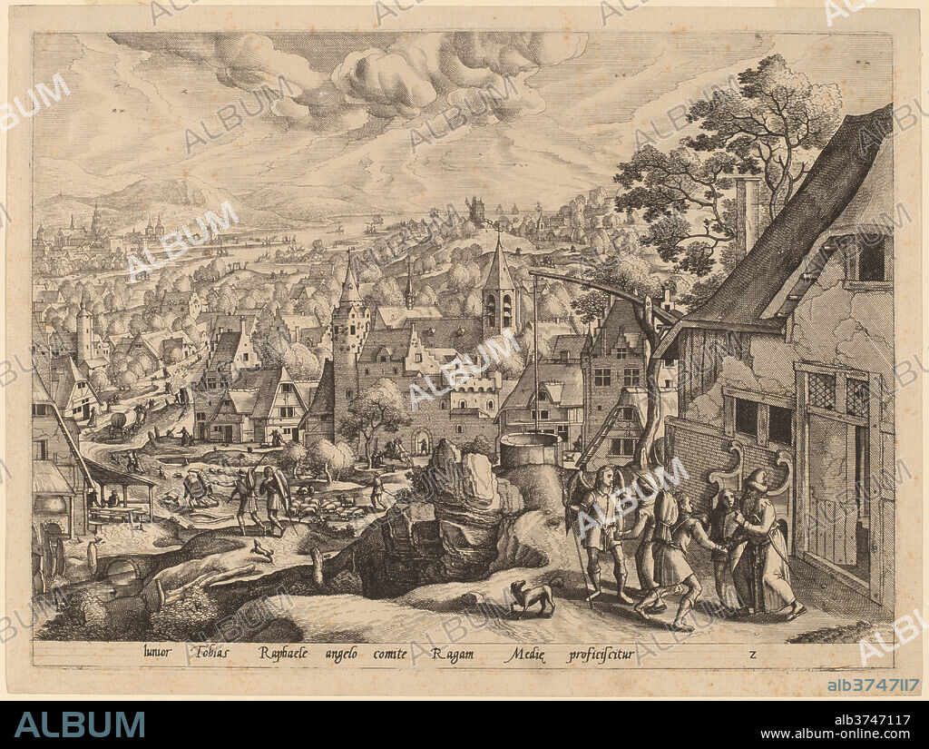 GERARD DE JODE AFTER HANS BOL. The Archangel Raphael Takes Tobias from His Home. Medium: etching and engraving.