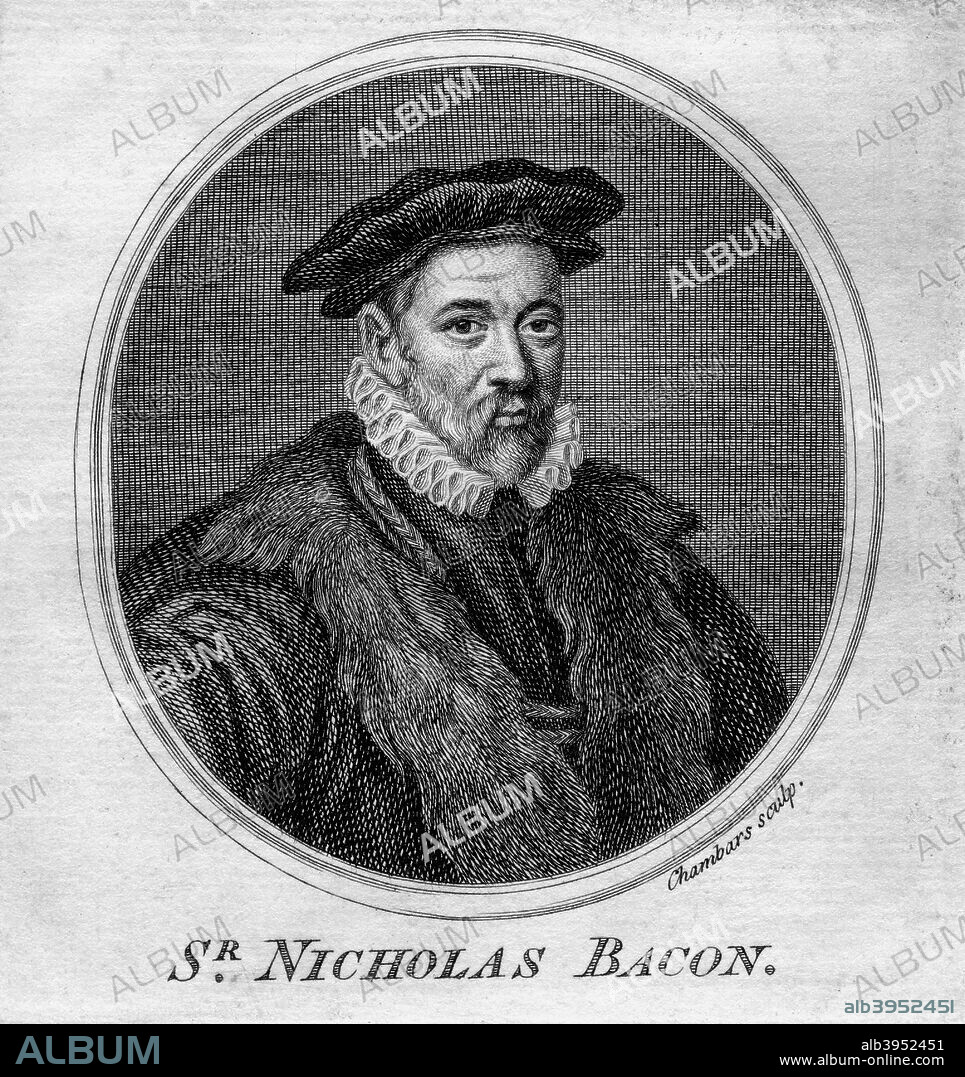 Sir Nicholas Bacon, 16th century English politician. A staunch Protestant, Bacon (1509-1579) fell out of favour during the reign of Mary I. Under Elizabeth I he was created Lord Keeper of the Great Seal (1558). He was the father of Francis Bacon, the philosopher, scientist and statesman.