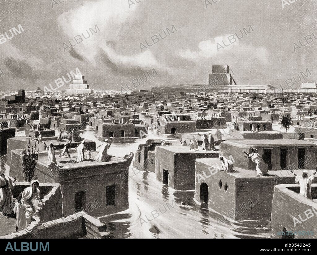 The destruction of Babylon by Sennacherib in 689 BC, when he diverted the course of the Euphrates so that its waters flowed over the city and destroyed all but the most massive buildings. Sennacherib, 705 –681 BC. King of Assyria. From Hutchinson's History of the Nations, published 1915.