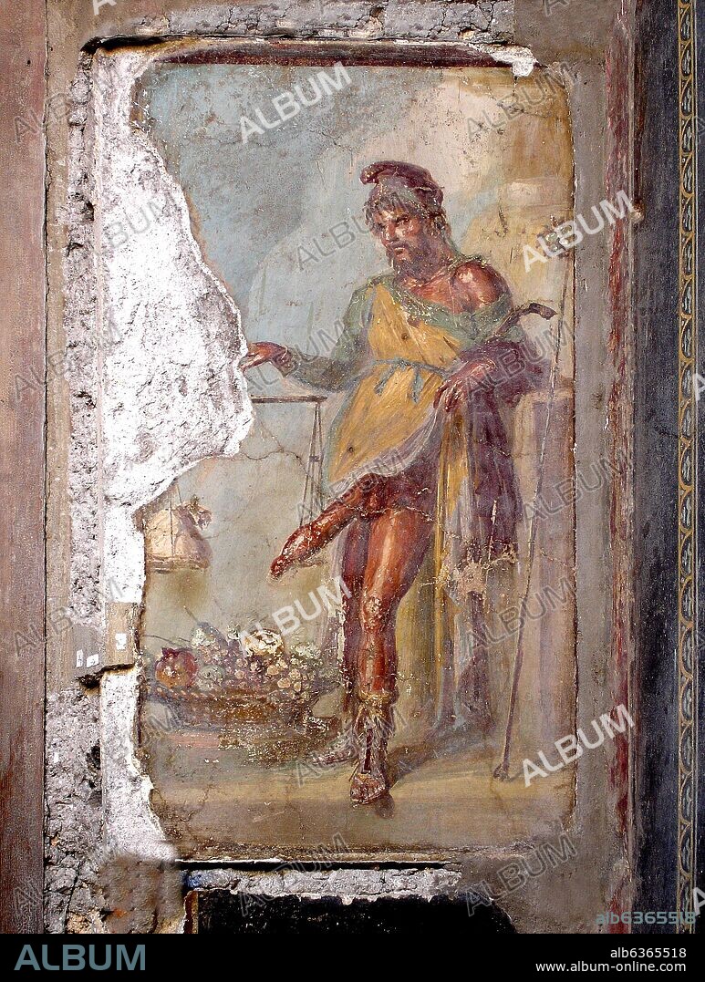 PRIAPO DIOS DE LA FECUNDIDAD - FRESCO DE LA CASA DE LOS VETTI - IV ESTILO POMPEYANO- SIGLO I.