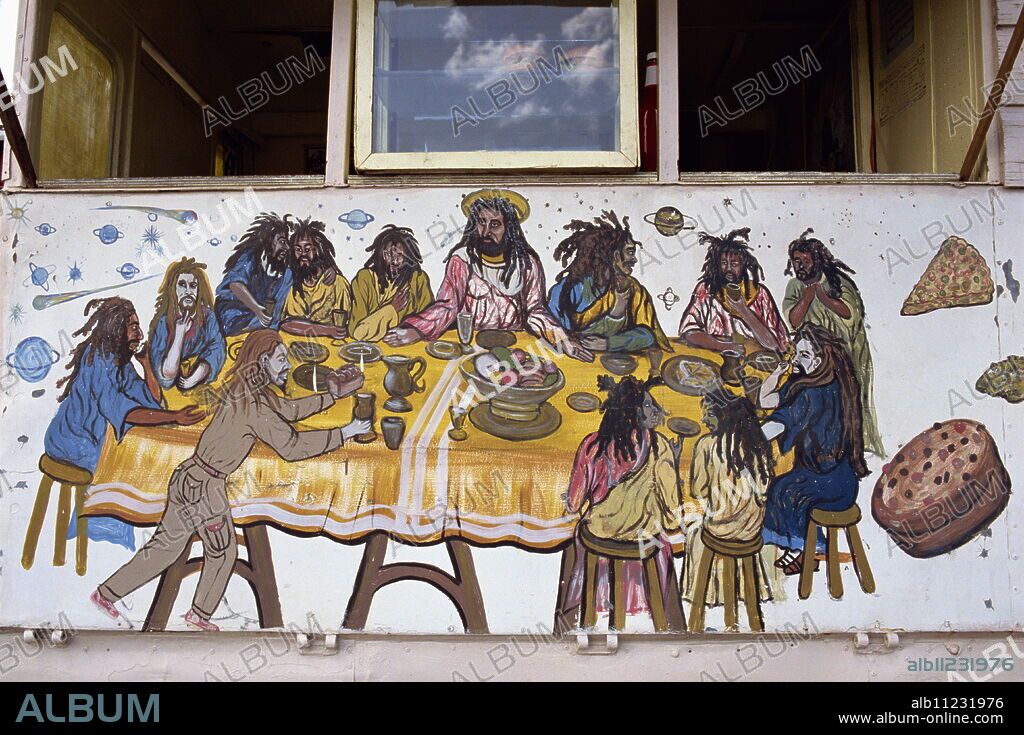 Last Supper, painted on a Rasta home, Bridgetown, Barbados, West Indies, Caribbean, Central America.
