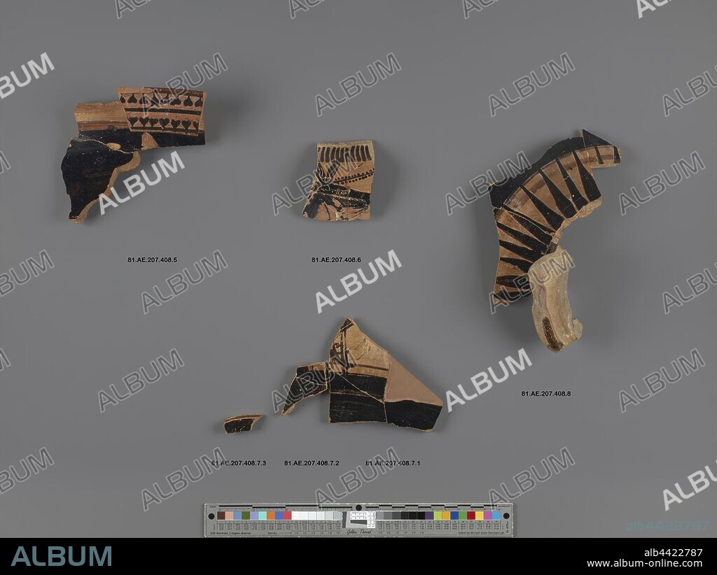 Attic Black-Figure Column Krater Fragment (part of 81.AE.207.408, comprised of 6 Joined Fragments), Unknown, Athens, Greece, 6th century B.C., Terracotta, 17 cm (6 11/16 in.).