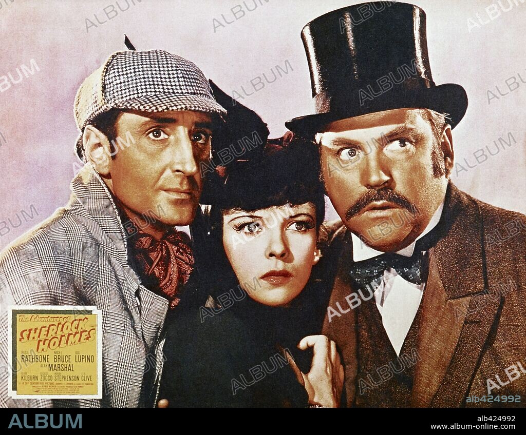 BASIL RATHBONE, IDA LUPINO and NIGEL BRUCE in THE ADVENTURES OF SHERLOCK HOLMES, 1939, directed by ALFRED L. WERKER. Copyright 20TH CENTURY FOX.