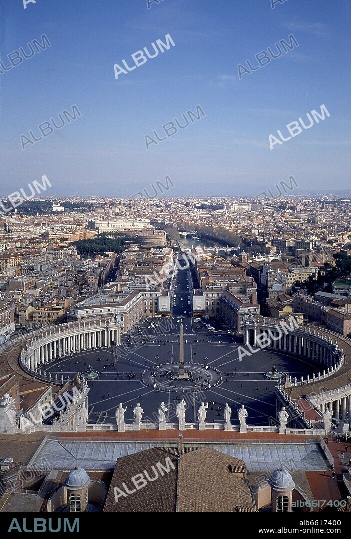 GIAN LORENZO BERNINI (1598-1680). VISTA DE LA PLAZA DE SAN PEDRO DEL VATICANO DESDE LA CUPULA DE LA BASILICA DE SAN PEDRO.