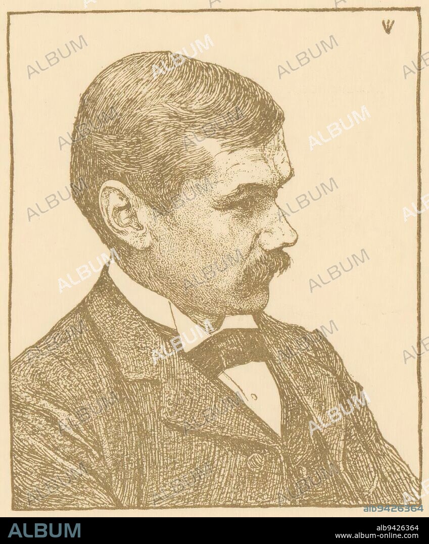 Portrait of Frederik van Eeden, Jan Veth, 1880 - 1900, print maker: Jan Veth, (mentioned on object), Netherlands, 1880 - 1900, paper, h 307 mm - w 235 mm.
