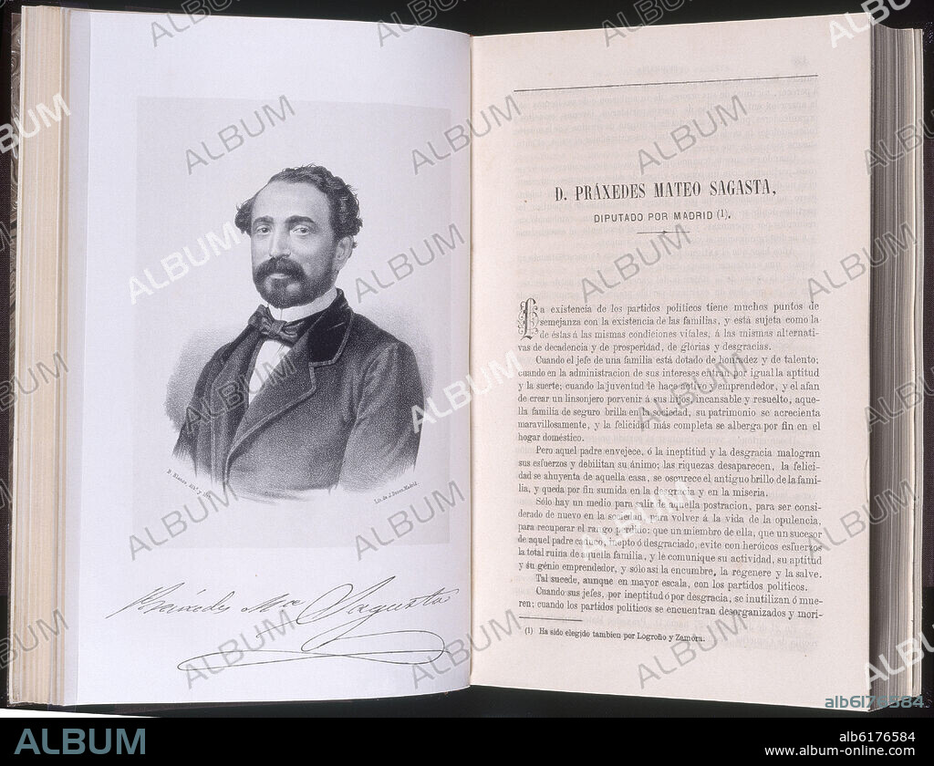 BIOGRAFIA DE PRAXEDES MATEO SAGASTA - DIPUTADO A CORTES DE LA ASAMBLEA CONSTITUYENTE DE 1869.