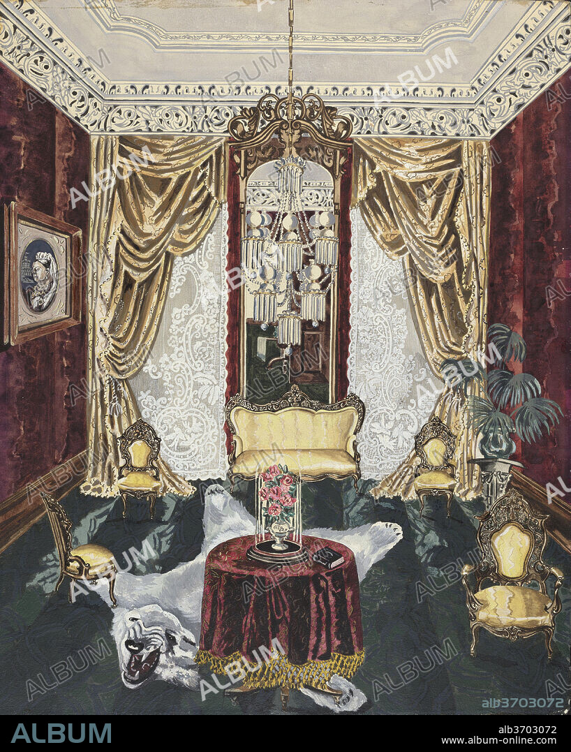 PERKINS HARNLY. Townhouse Parlor, 1869. Dated: 1935/1942. Dimensions: overall: 56.9 x 45.5 cm (22 3/8 x 17 15/16 in.). Medium: watercolor, gouache, and graphite on paper.