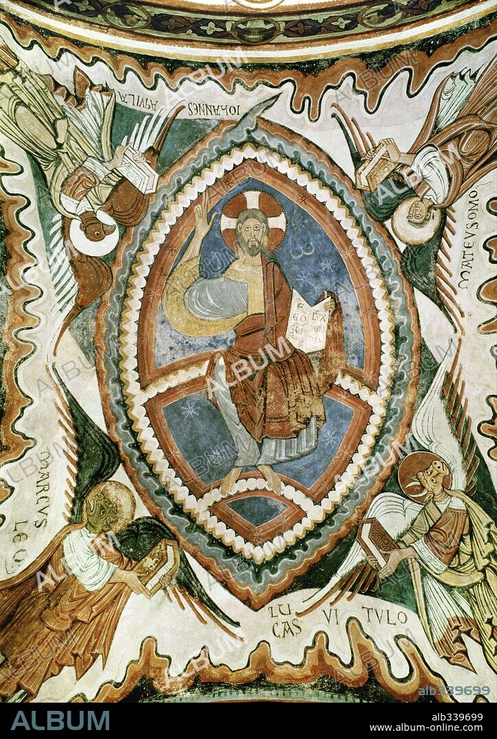 Frescos de la bóveda: Pantocrator y Tetramorfos. Iglesia de San Isidoro, León. Siglo XII.