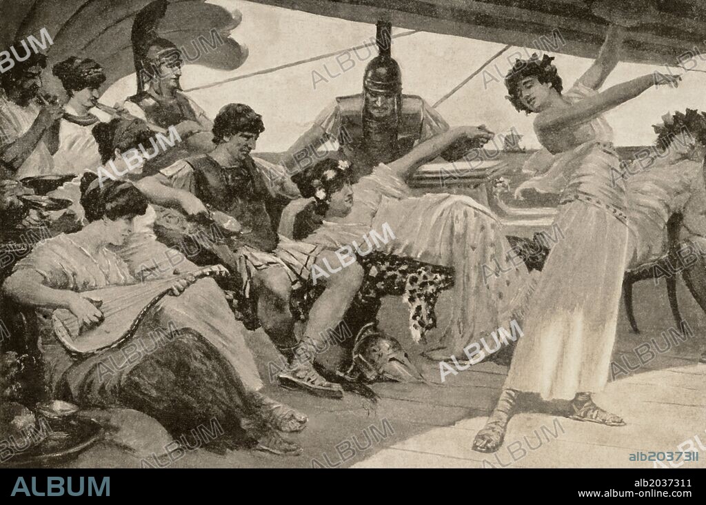 ALLAN STEWART. Chares of Athens. 4th century BC. Athenian general. Engraving depicting The dissipated habits of Chares. History of the Nations. 19th century.
