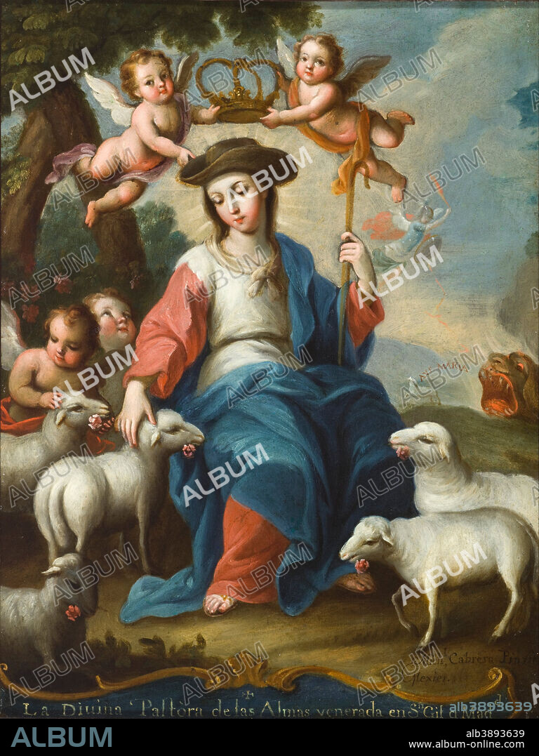 MIGUEL CABRERA. The Divine Shepherdess (La divina pastora). Date/Period: Ca. 1760. Painting. Oil on copper; tortoiseshell and bone frame. Height: 241.30 mm (9.50 in); Width: 182.60 mm (7.18 in).