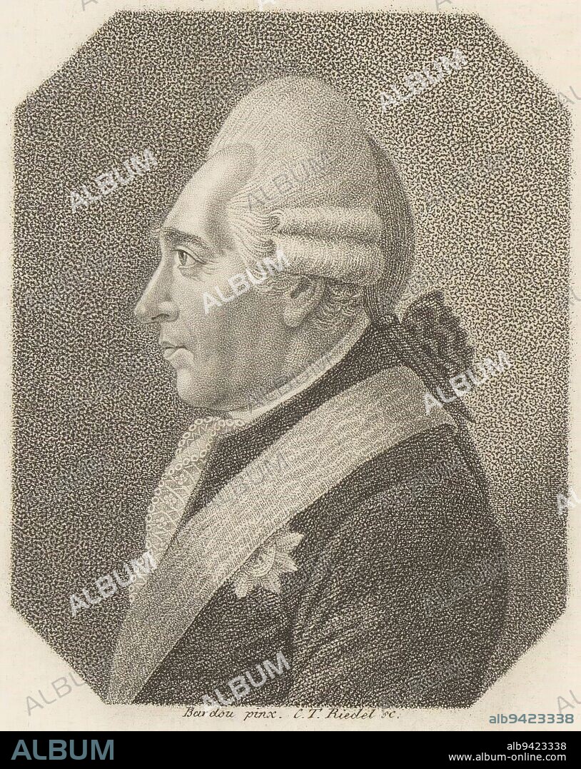 Portrait of Ewald Friedrich von Hertzberg, Karl Traugott Riedel, after Bardou, 1779 - 1850, print maker: Karl Traugott Riedel, (mentioned on object), Bardou, (mentioned on object), publisher: gebroeders Schumann, (mentioned on object), 1779 - 1850, paper, engraving, h 182 mm - w 123 mm.