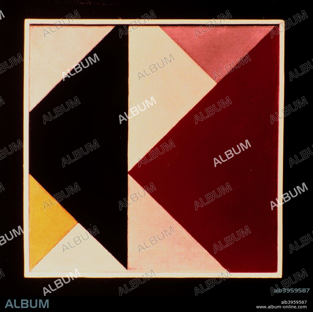 'Counter-Composition XIII', 1925-1926.This canvas upholds the Neo-Plastic dictum of peripheric composition. The focus is decentralized and there are no empty, inactive areas. The geometric planes are emphasized equally, related by contrasts of color.