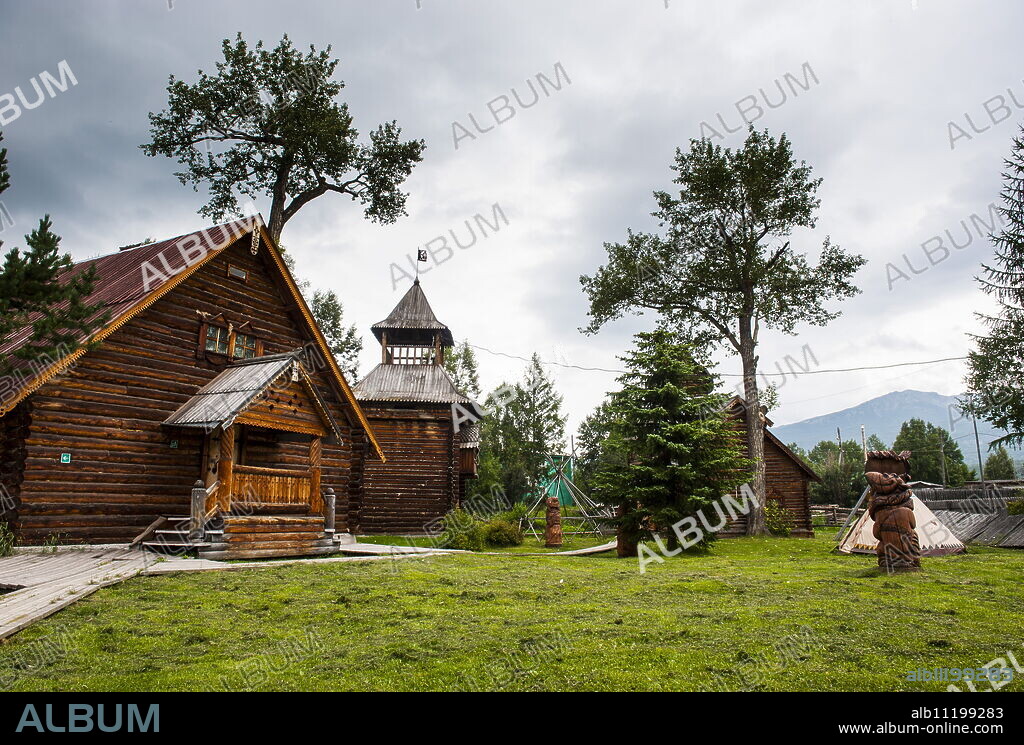 Traditional rebuilt houses in the Ewenen Museum in Esso, Kamchatka, Russia, Eurasia.