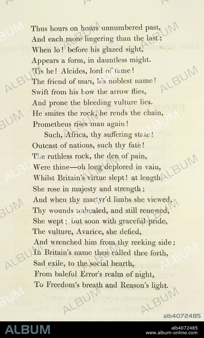 'Thus hours on hours...'. A passage from a poem. Poems on the Abolition of the Slave Trade; written by James Montgomery, James Grahame, and E. Benger. Embellished with engravings from pictures painted by R. Smirke. R. Bowyer: London, 1809. Source: 83.k.10. Language: English.
