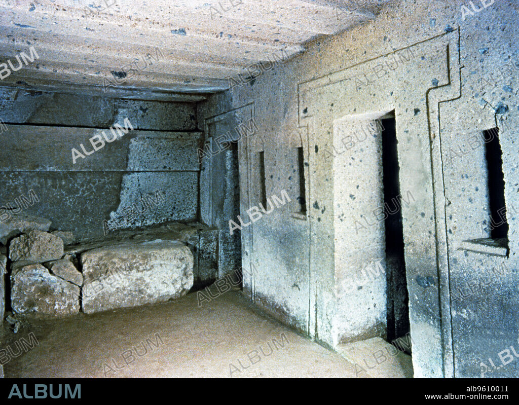 Interior of the Etruscan tomb of the capitals.