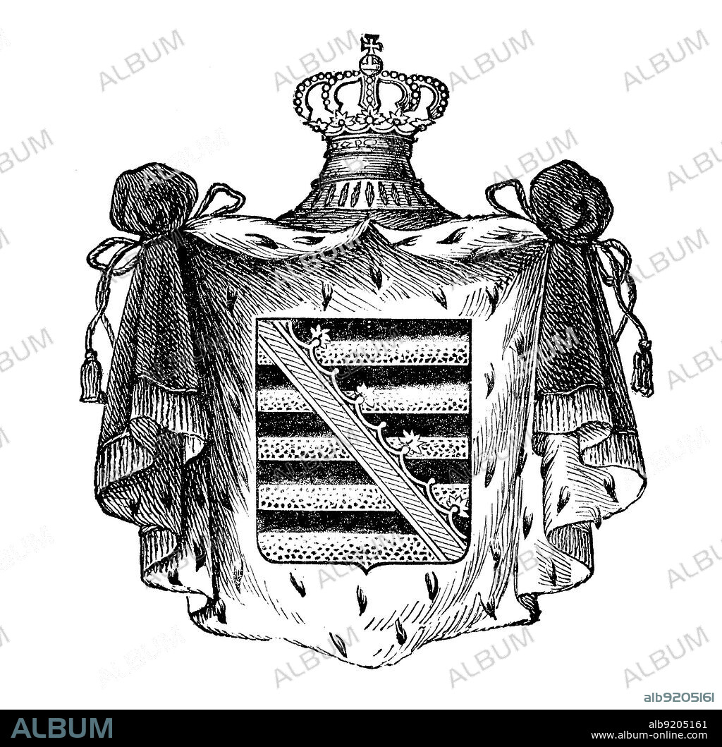 Staatswappen, Wappen aus dem Jahre 1890, Sächsische Herzogtümer, Deutschland, digital restaurierte Reproduktion einer Originalvorlage aus dem 19. Jahrhundert, genaues Originaldatum nicht bekannt.