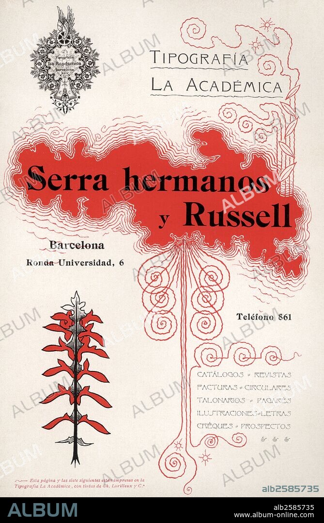 Publicidad modernista de Tipografía La Académica. Barcelona, año 1900.